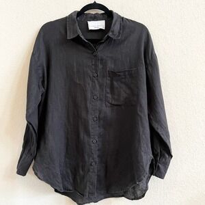 Decjuba D-Luxe Basics Black 100% Linen Button Down Shirt XXS Loose Fit Minimal